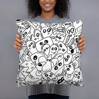 Doodle Throw Pillow 4 (Black & White)